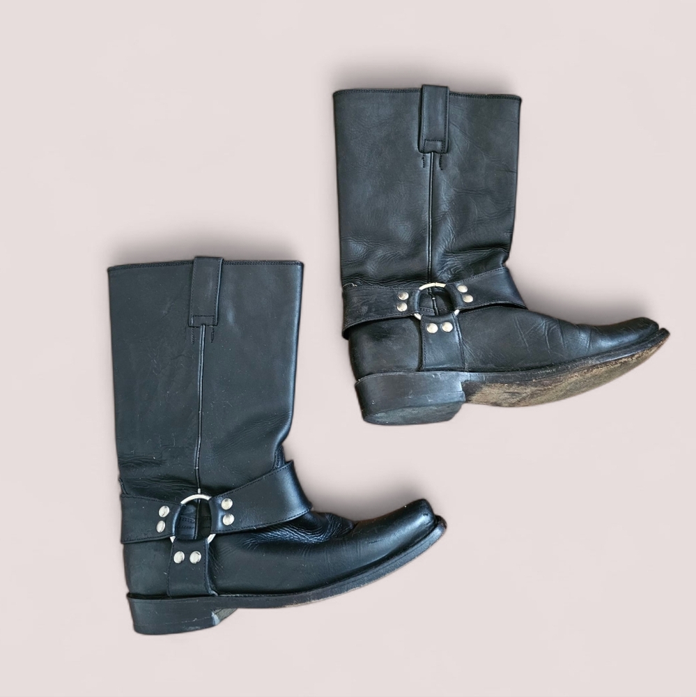 RoDeo BRAVO Campus Y2K Biker Grunge  Moto Black Leather Boots Sz 27.5 (US 9.5)